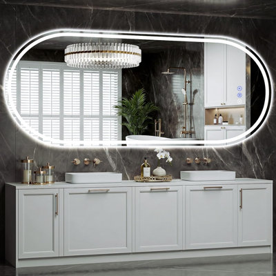 Miroir de salle de bain ovale à DEL pleine longueur 26 po x 65 po - Miroir de courtoisie éclairé sans cadre, rétroéclairé, antibuée, à intensité variable, IP65