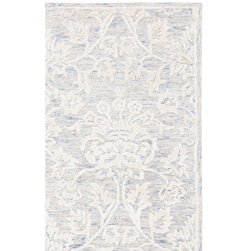 Miguel Damask Handmade Tufted Ivory Area Rug, Rectangle 10' x 14'