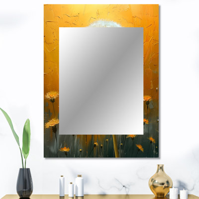 Art nouveau pissenlit blanc et jaune collage I - miroir mural pissenlit, miroir décoratif traditionnel, impression sur métal