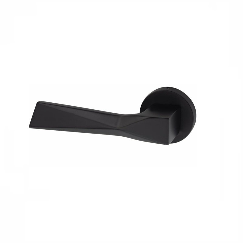 1 Pair Modern Aura Design Premium Door Handles on Round Rose in Satin Nickel Finish