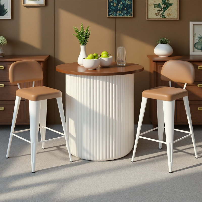 Upholstered Seat Counter Stools with Metal Frame, Brown, Counter Stool (24" Seat Height)