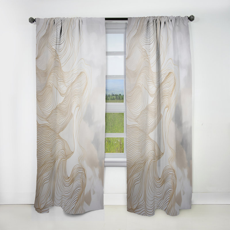 Habsburg - Gold And Grey Linear Expressions II - Modern Curtain - Velvet Room Darkening - 1 panel, 52" W x 108" L