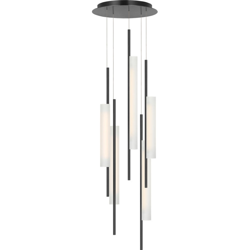 Windchime Chandelier with Soft Etched Glass, Bronze, 5 Lights, 39" H x 17.25" W x 17.25" D