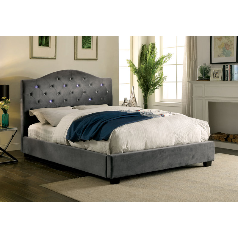 Lit tapissier standard capitonné Clements, Simple, Gris