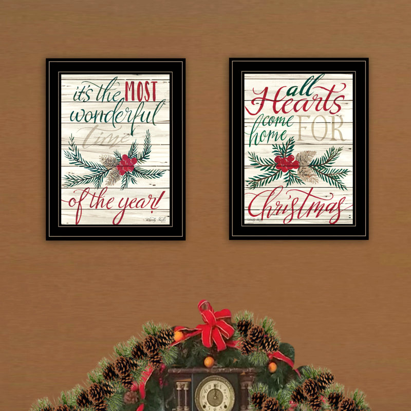 «All Hearts Come Home For Christmas», vignette 2 pièces, impression encadrée prête à être accrochée, cadre noir