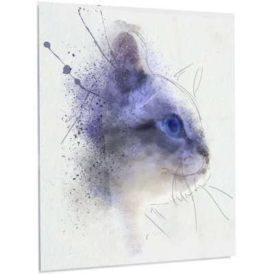 « blue chat facial aquarelle », reproduction d’art sur métal