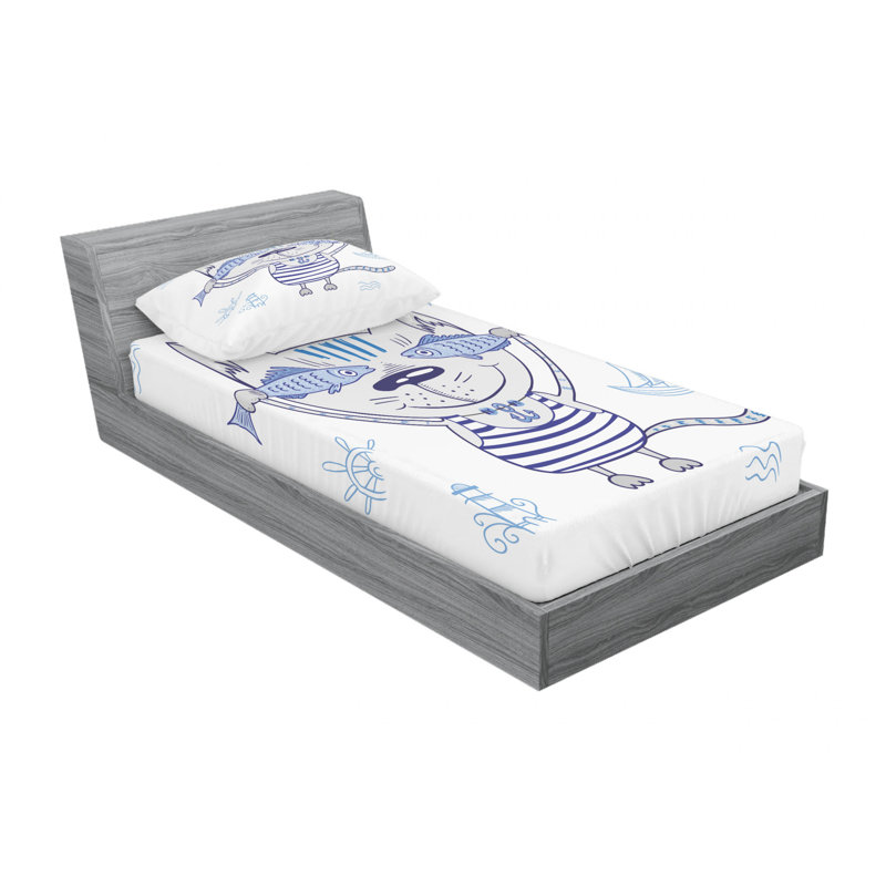 Ensemble de draps en forme de naughty et de draps nautique nautique à chat avec poisson