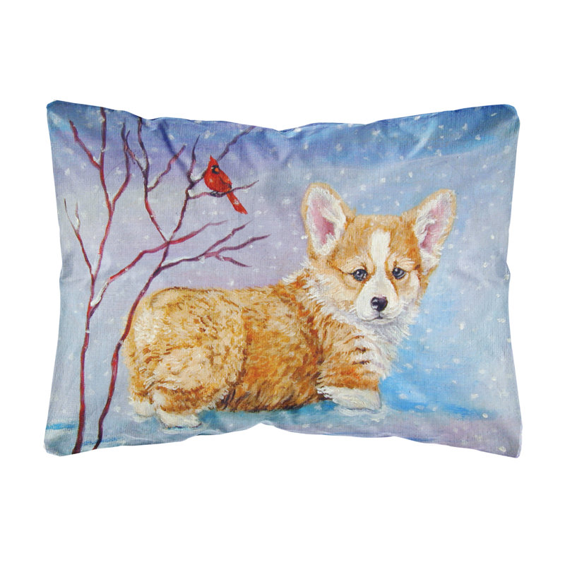  Coussin décoratif intérieur / extérieur Corgi Pup Snow Cardinal