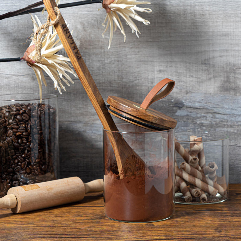 Argon Tableware - Scandi Storage Jar with Leather Loop Lid - Set of 3, 12.5cm H x 10cm W x 10cm D