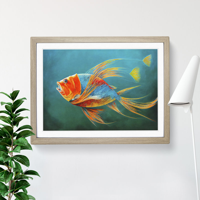 XH1022-3876X Fish Portrait Vol.5 1 Piece Single Picture Frame Painting, 25cm H x 34cm W x 2cm D, Oak