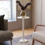 Petite table d'appoint ronde en bois massif de 12 po - table d'appoint moderne, H 24 po, piédestal sculptural, finition blanchie patinée-858270135