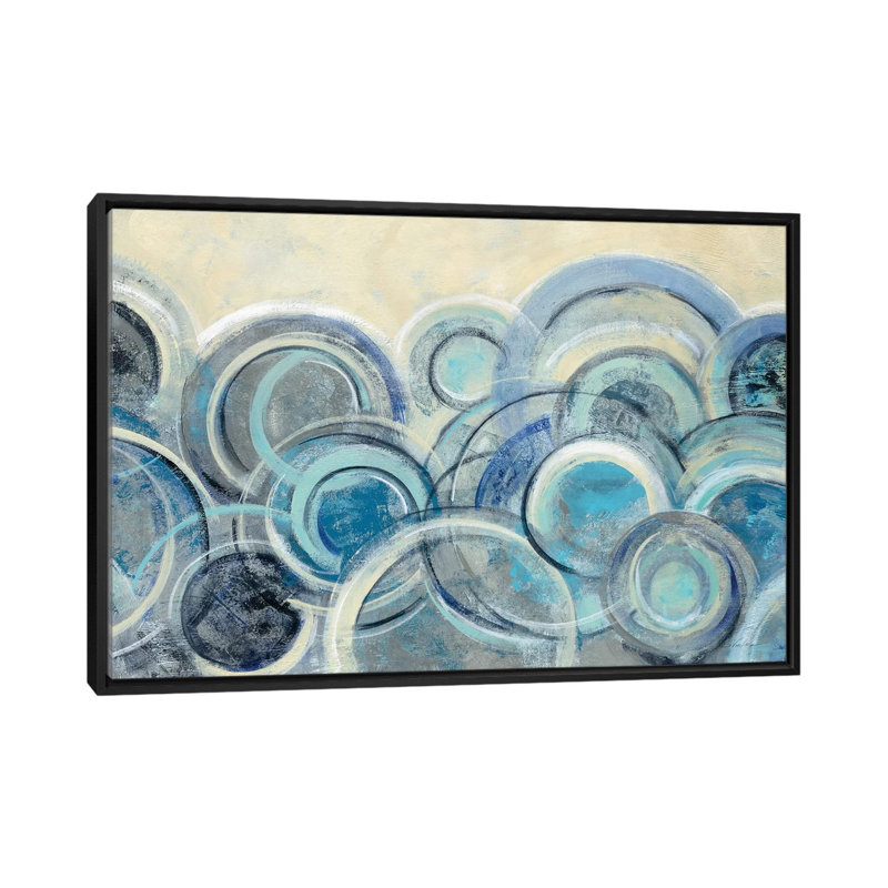 " Variation Blue " by Silvia Vassileva, 18" H x 26" W x 1.5" D, Black Floater Framed Canvas, No Mat