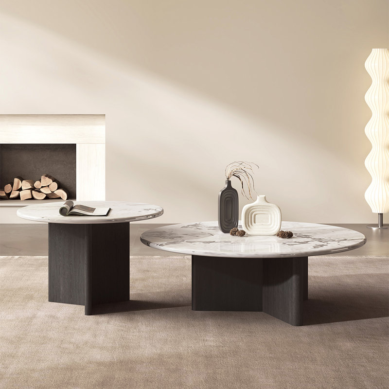 Simple round marble coffee table, 12.6" H x 35.4" L x 35.4" W