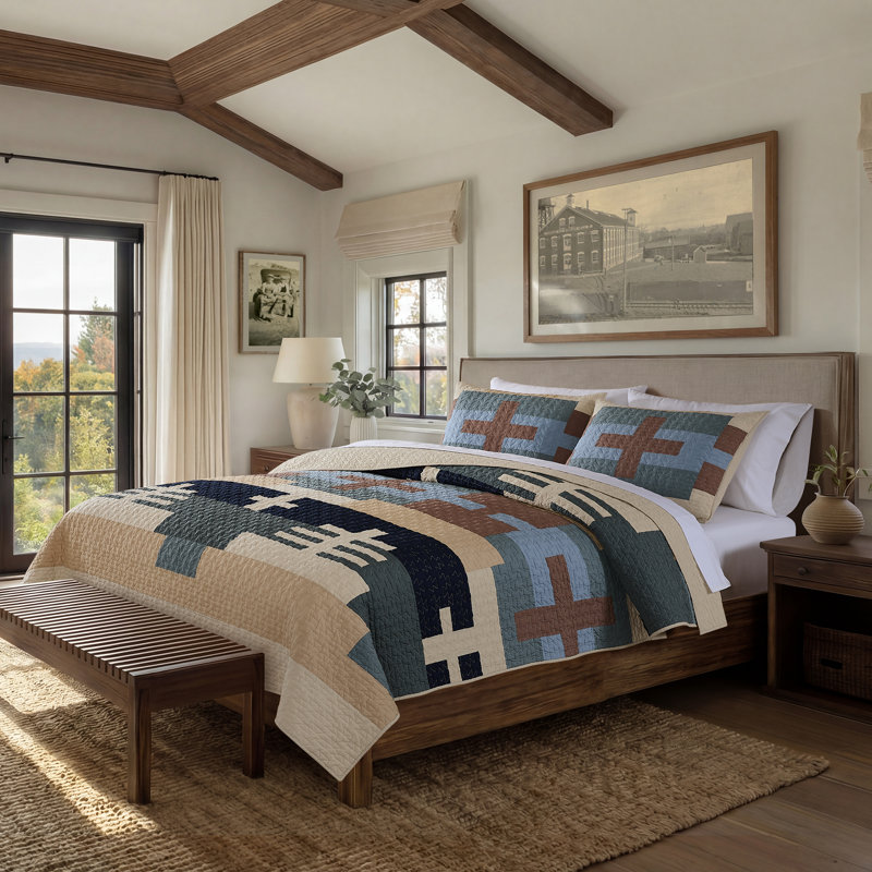 SHIPROCK K QUILT SET TAN, King Quilt + 2 King Shams