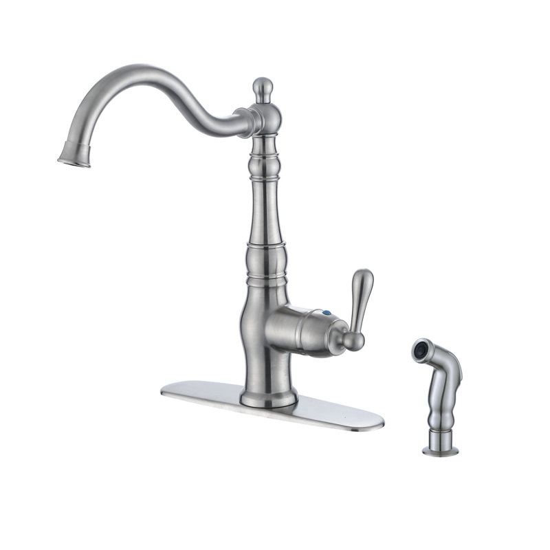 Kree Signature Series Single Handle Kitchen Faucet with Side-Sprayer - Brushed Nickel, Brushed Nickel