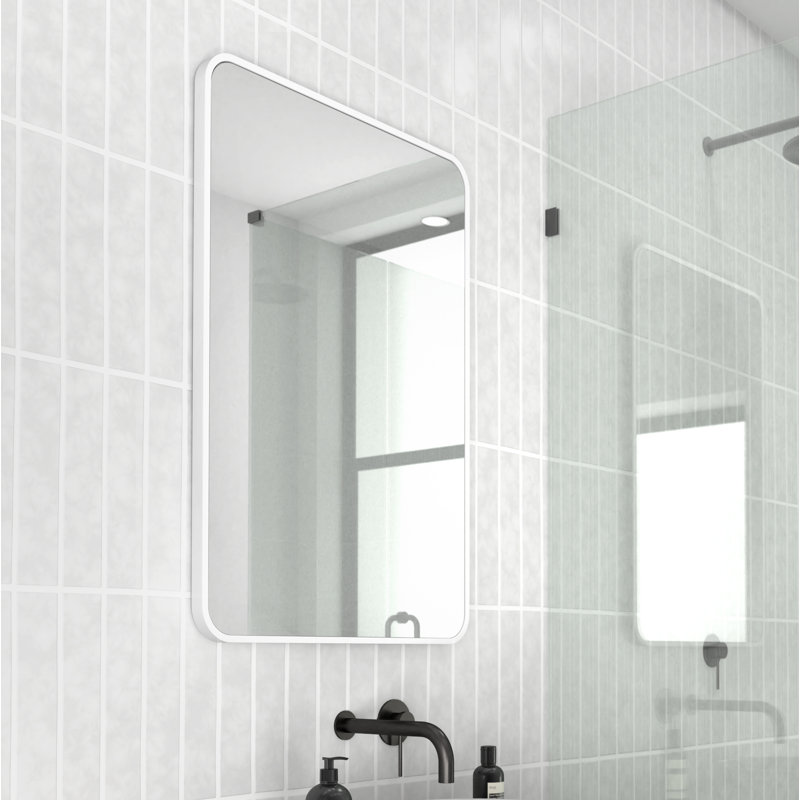 Radius Corner Modern & Contemporary Bathroom/Vanity Mirror, White