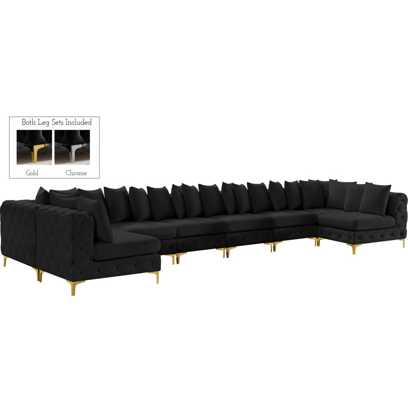 Canapé modulaire réversible en velours de 228 po de largeur, Velours noir