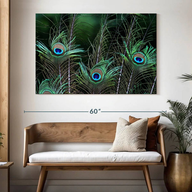 Ornate Peacock Feathers, 34" H x 51" W