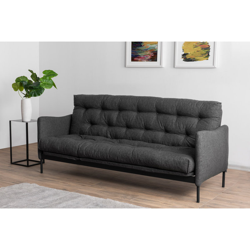 3-Seat Sofa-Bed, Dark Grey Linen Fabric, 78.7 x 32.3 x 36.2 inches | 100% Metal Frame with Adjustable 14-Level Backrest | Converts Easily to Bed (72.8 x 47.2 inches) | Maximum Weight Capacity: 220 lbs | Stylish & Versatile for Living Room or Guest Room