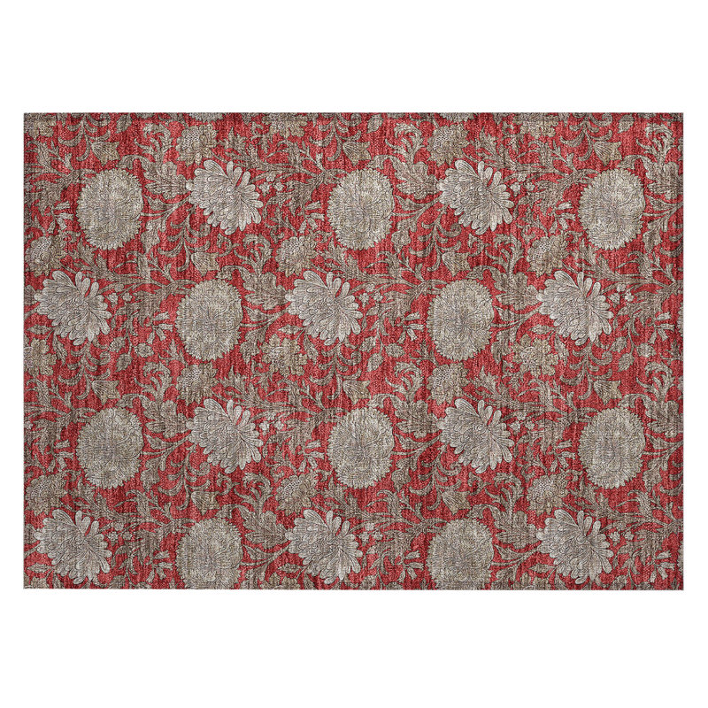 Washable Floral Indoor / Outdoor Rug, Rectangle 1'8" x 2'6"
