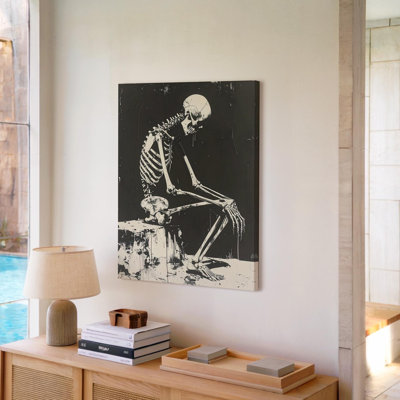 Canvas Contemplative Skeleton Dark Anatomical Fine Art Wall Art Ready To Hang Gallery Wrapped Home Decor Modern Design Premium Quality