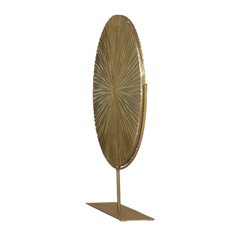 Vonny Gold Metal Carved Starburst Decorative Sculpture with metal stand, Gold, 22.85" H X 18.4" W X 4.1" D
