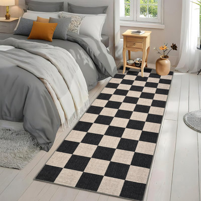 Checkerboard Washable Area Rug with Non-Slip Backing