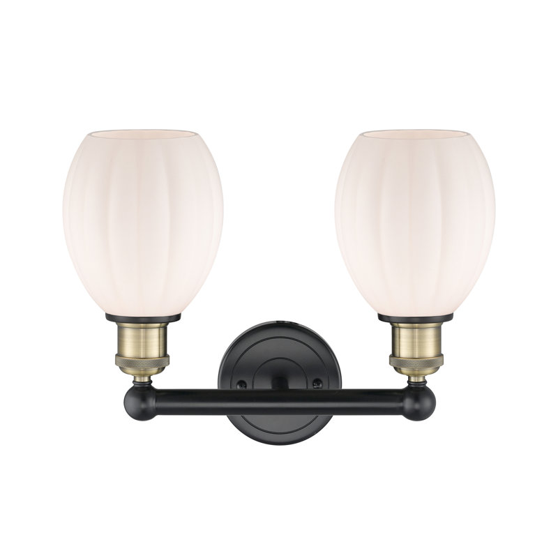 Éclairage pour meuble-lavabo à 2 lumières 14,5 pouces Bolduc, Blanc mat, Laiton antique noir