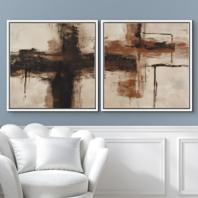 «Rustic Brown», impression murale moderne abstraite encadrée, œuvre d'art de la chambre principale, 2 pièces