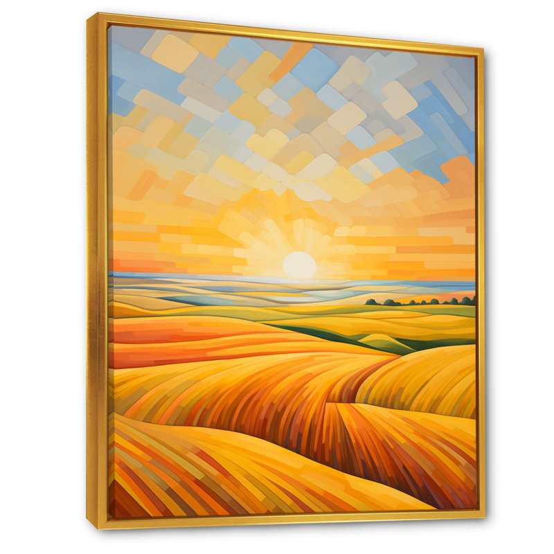 Prayies Sunrise Melody sur toile, Cadre flottant doré, H 44 po x l 34 po x P 1,5 po