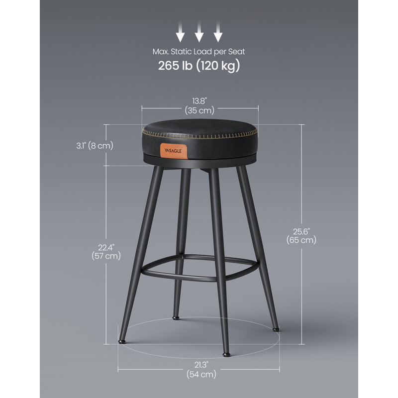 Bar Stools Set of 2, Counter Height Swivel Bar Stools, Synthetic Leather with Stitching, Black