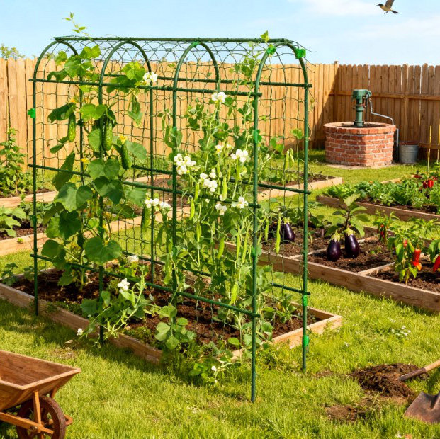 Treillis de jardin en A en métal pour plantes grimpantes d'extérieur avec filet
