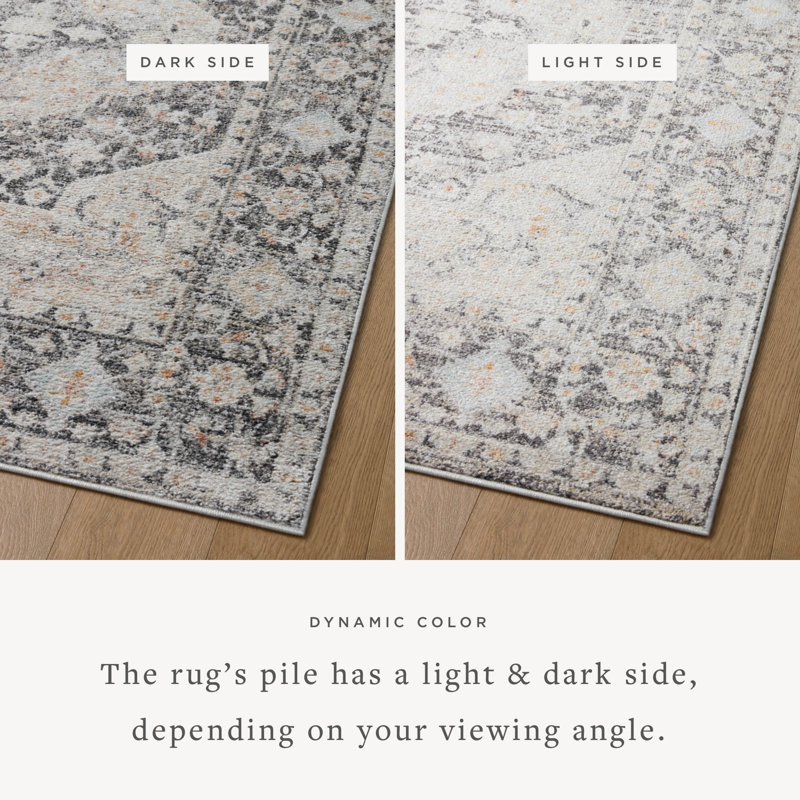 Oriental Machine Woven Polyester Area Rug in Charcoal/Ivory, Rectangle 7'10" x 10'