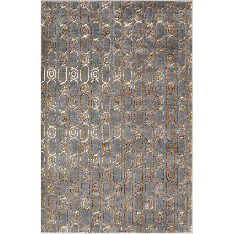 Tapis contemporain gris et gris Vincente, Rectangle 6 pi 1 po x 9 pi