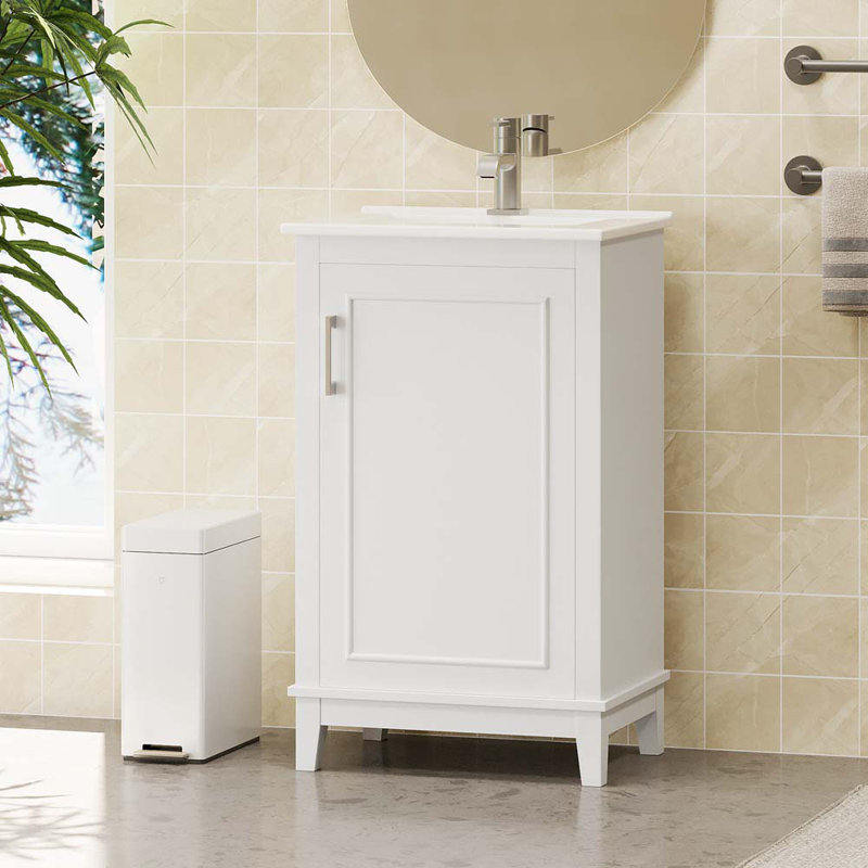 Petit meuble-lavabo moderne 20 po avec lavabo en céramique Sophear, Blanc
