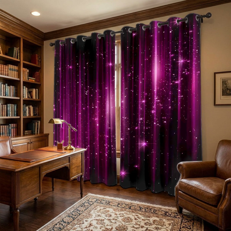Rideaux à motif galaxie (lot de 2), thème ciel étoilé, imprimé céleste pailleté décoratif, œillets, décoration de fenêtre pour chambre et salon