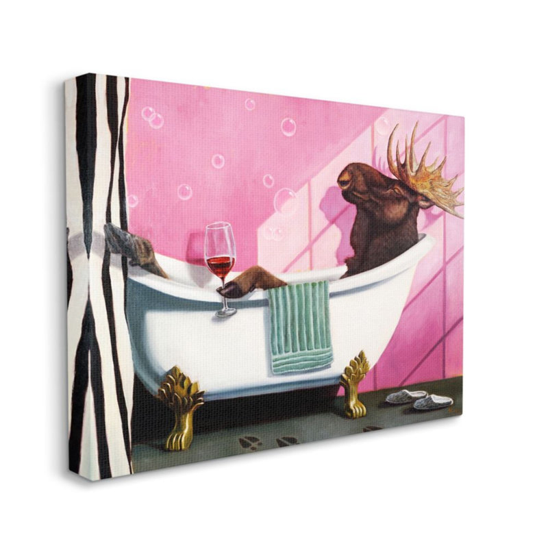 «Moose with Wine Bathroom» par Lucia Heffernan - reproduction d'art, Toile tendue, H 20 po x l 16 po