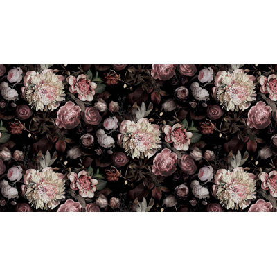 Papier peint romantique noir avec fleurs luxueuses
