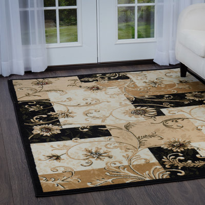 Tapis floral noir / ivoire Gossard