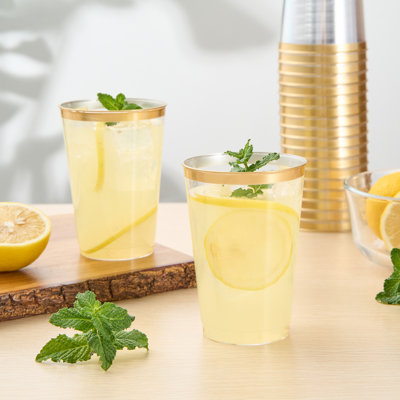 Restaurantware 12 oz Plastic Cups 500 Count Chef 101 Clear Disposable Cup with Gold Rim Drinkware Cold Beverage Tumbler Durable Design for Parties and Events