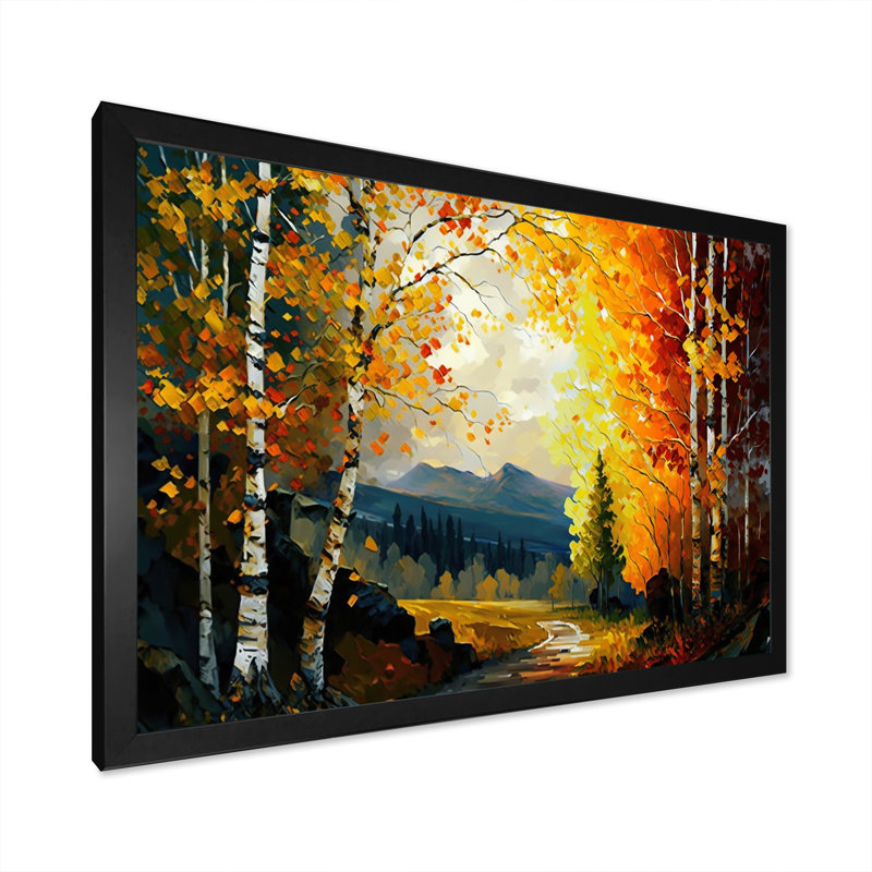 Chemin dans la forêt I - reproduction sur toile, H 24 po x l 32 po x P 1 po, Cadre noir