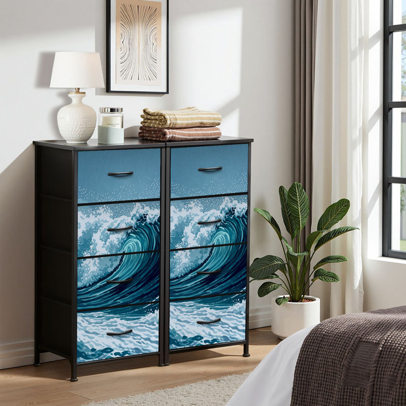 Commode 4 tiroirs pour chambre à coucher, commode étroite, plateau en bois et structure en fer de travail 18 po x 37,5 po - (l x H)