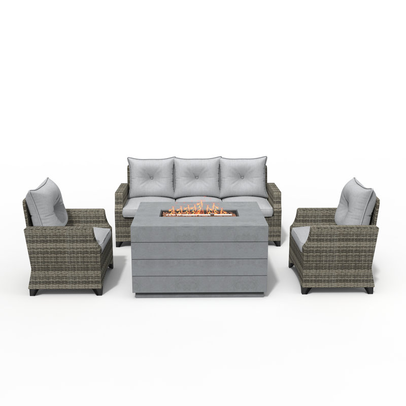 Schwerin Wicker 5 - Person Patio Conversation Set with Cushions