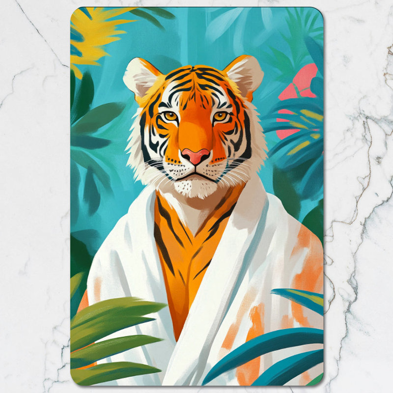 Tiger Print Placemat And Coaster Set From Designer Jungle Collection With Wood Backing Limited Edition