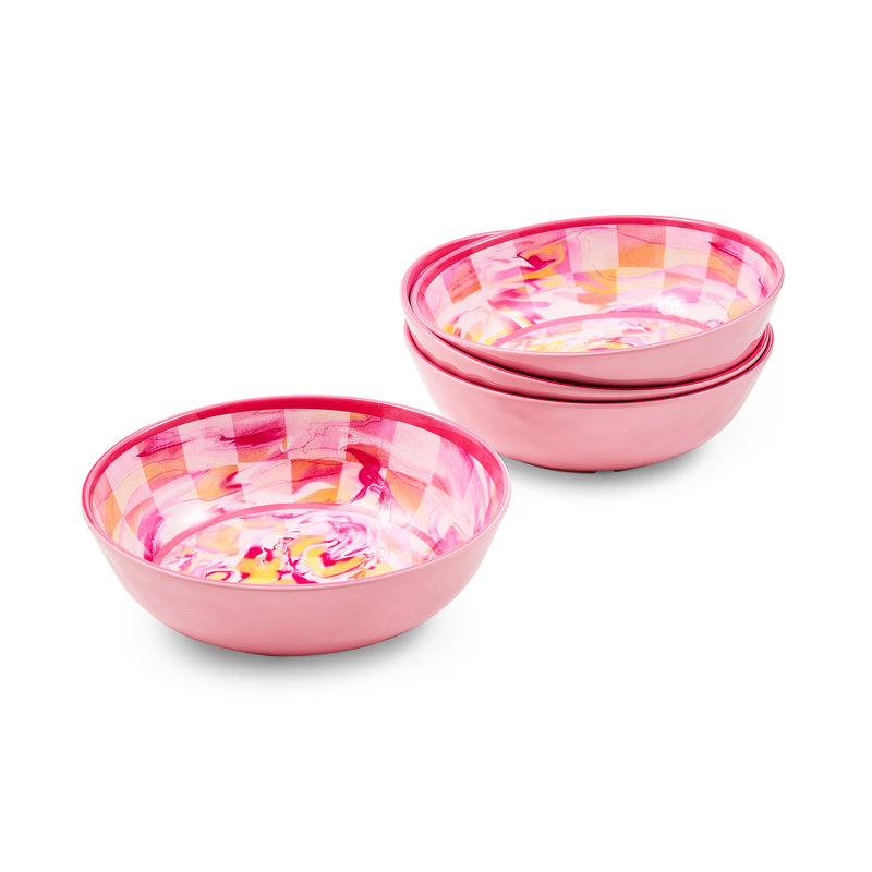 Green Marble Check Melamine Small Bowls, Pink/Yellow