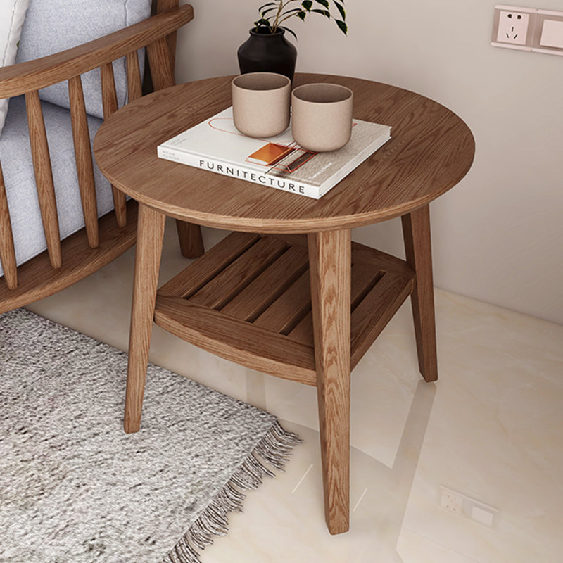 Nordic Style Minimalist Walnut-coloured Round Side Table