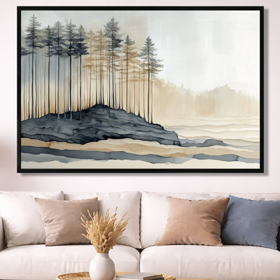 Grands pins et brume - Tableau encadré sur toile représentant une forêt