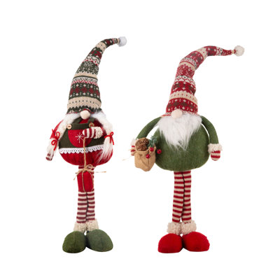 Gnomes de Noël debout en tissu S / 2 8,7 po x 5,5 po x 29,5 po avec chapeaux tricotés