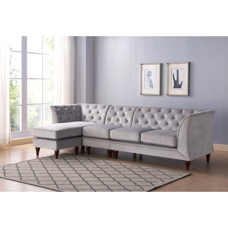 Willer Upholstered L-Shaped Sectional Reversible, Gray Velvet