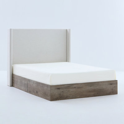 Upholstered Queen Bed Frame, 54" Headboard, Rustic Modern Look, Textured Chenille, Metal Structure, Fast Installation With Tall Neutral Aesthetic, Canvas, Base, Simple Installation, No Box Spring